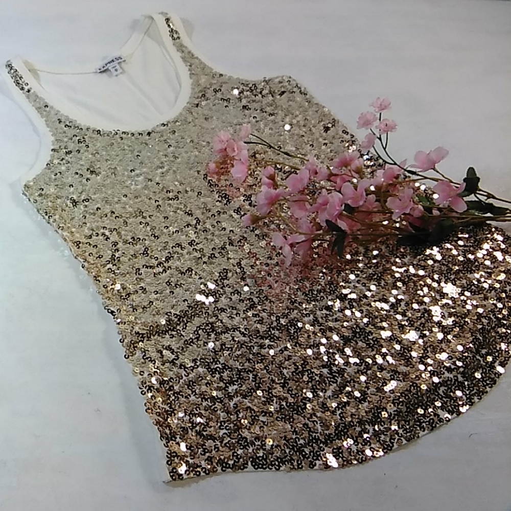 Express Top Whit Sequin Size Xs, Y2k, Party, Fest… - image 1